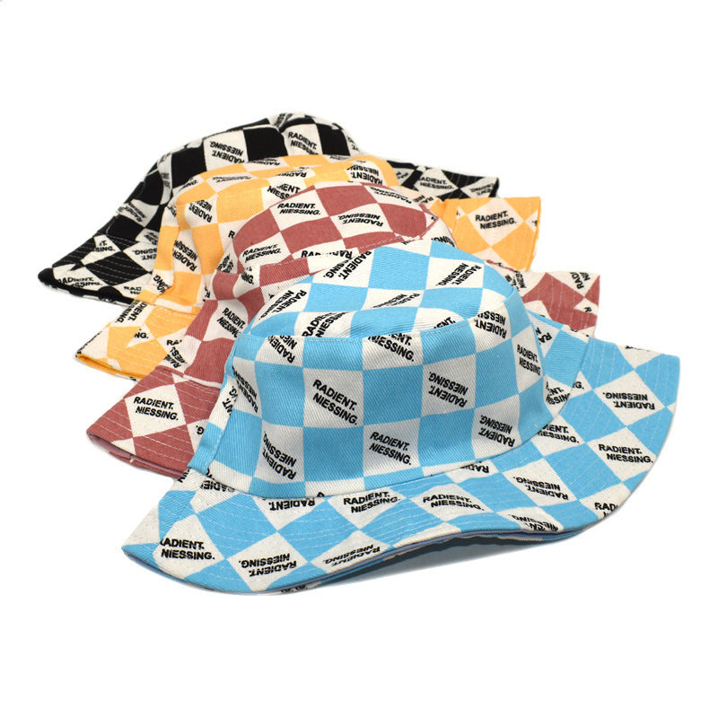 Letter Plaid Bucket Hat Women's