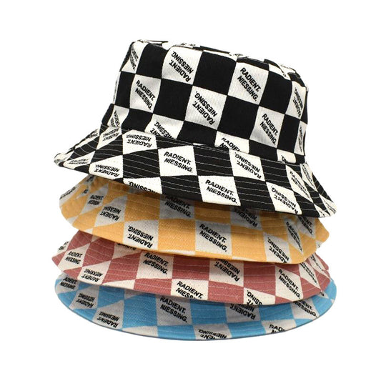 Letter Plaid Bucket Hat Women's
